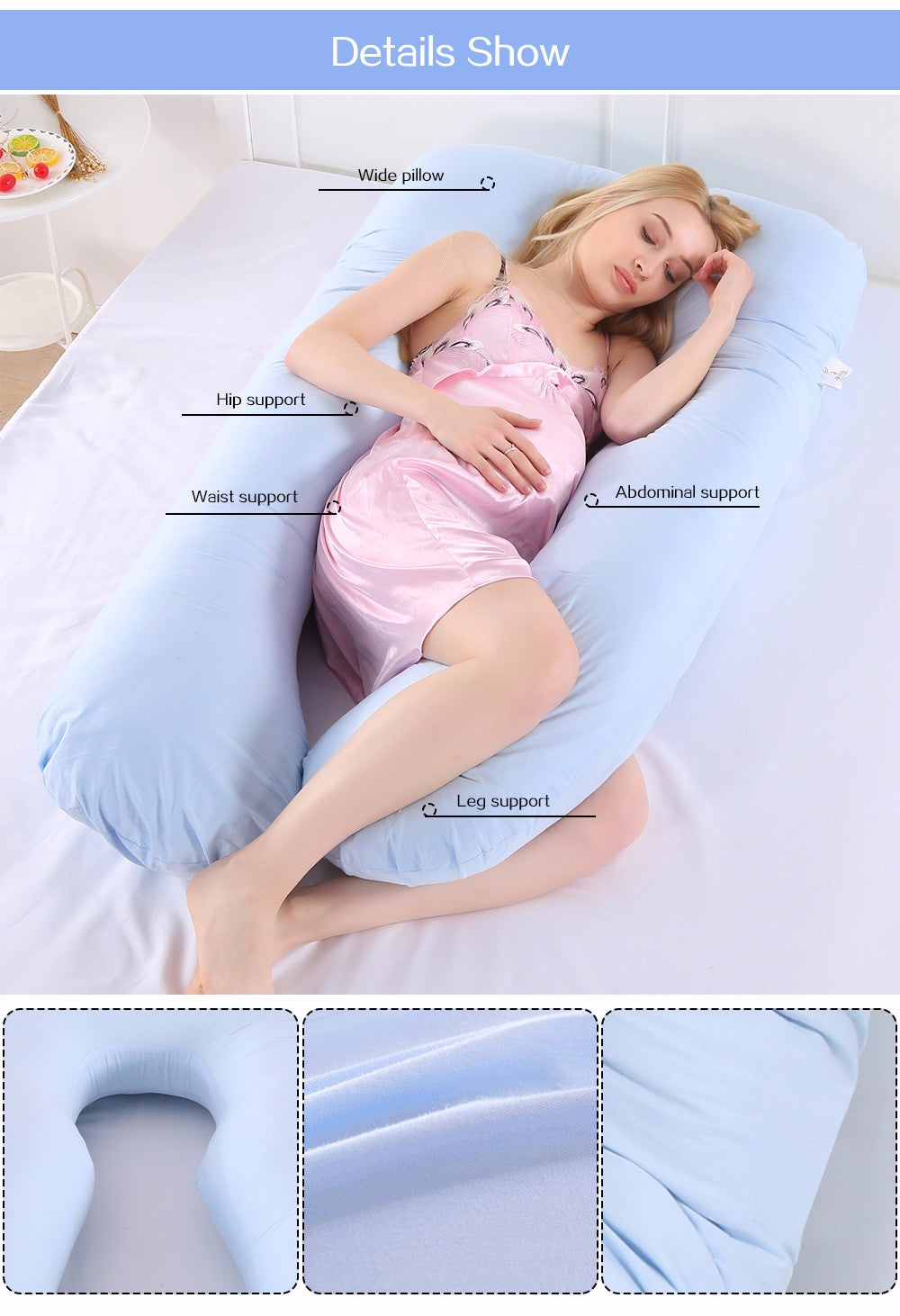 Pregnant Women Sleeping Support Pillow with Cotton U shaped Pillowcase